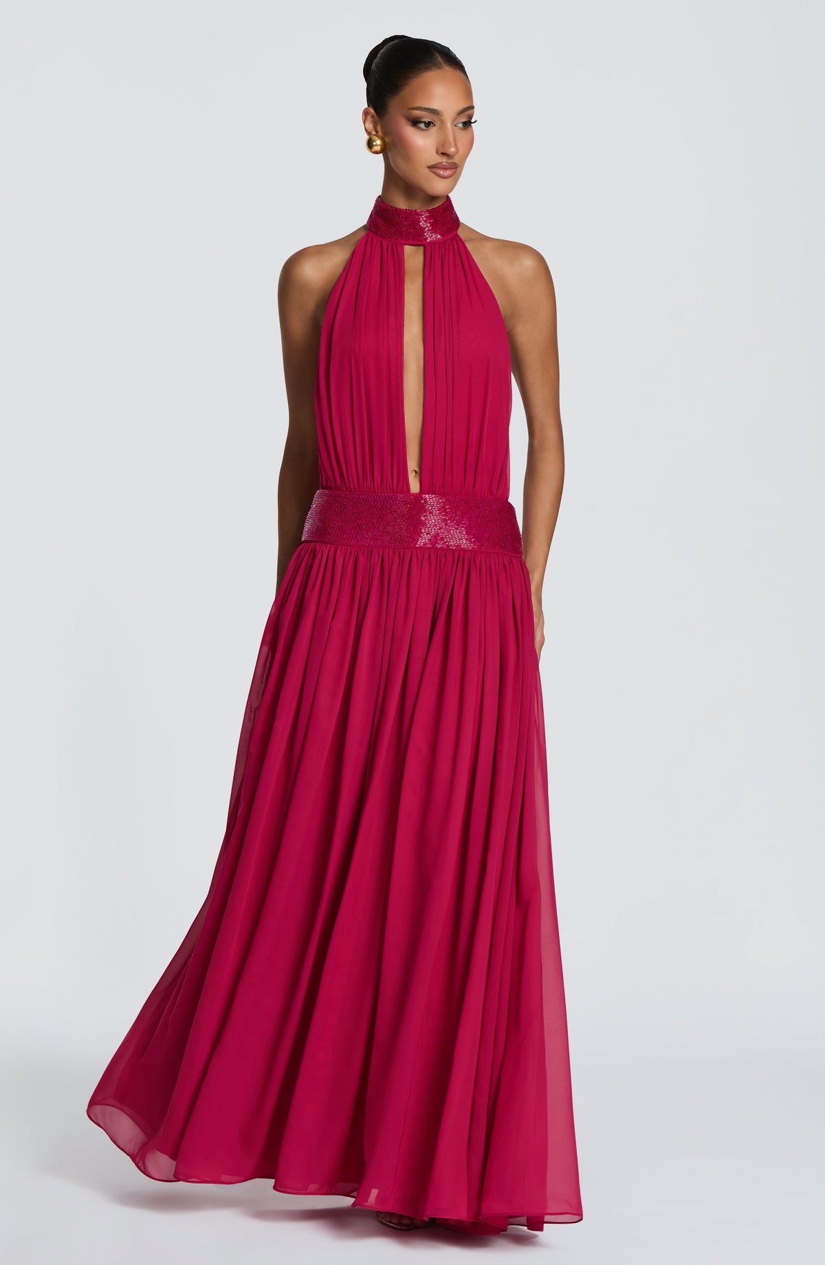 Rosalina Maxi Elbise - Ahududu