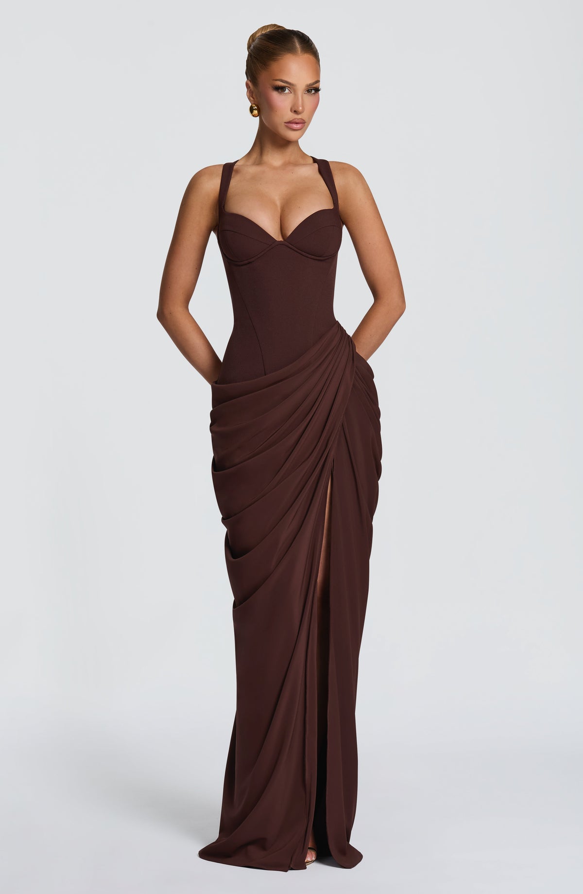 Elara Maxi Elbise - Mürdüm Kahve