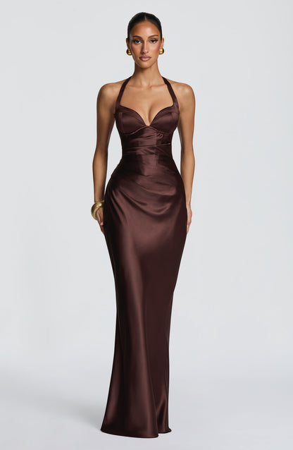 Ophelia Maxi Elbise - Mürdüm Kahve