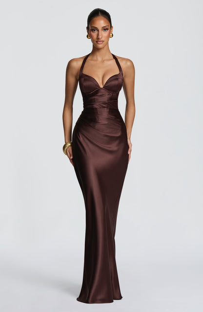 Ophelia Maxi Elbise - Mürdüm Kahve