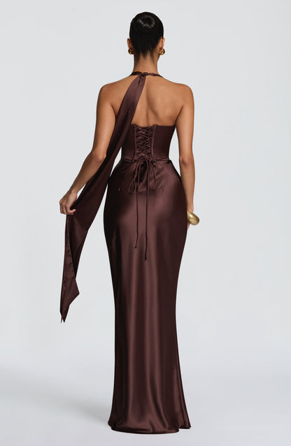 Ophelia Maxi Elbise - Mürdüm Kahve