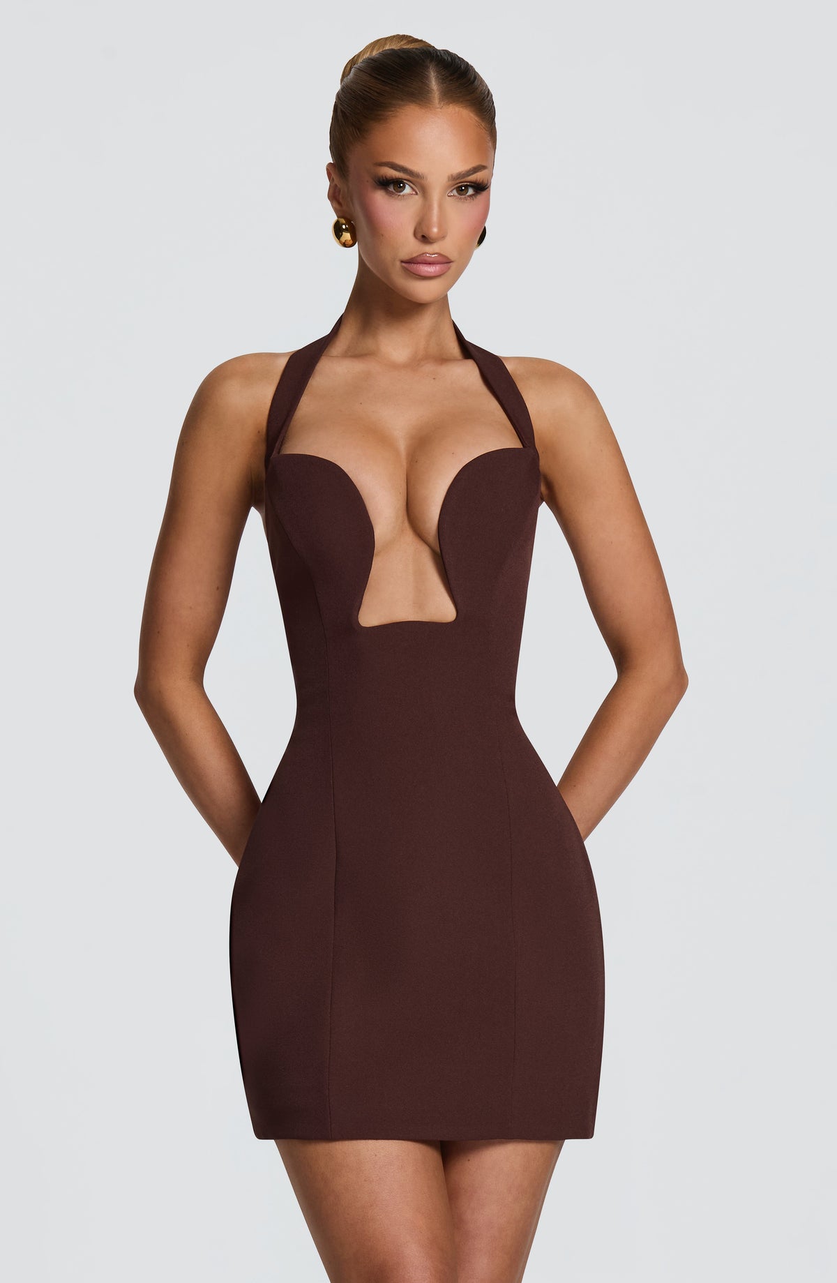 Charlotte Mini Elbise - Mürdüm Kahve