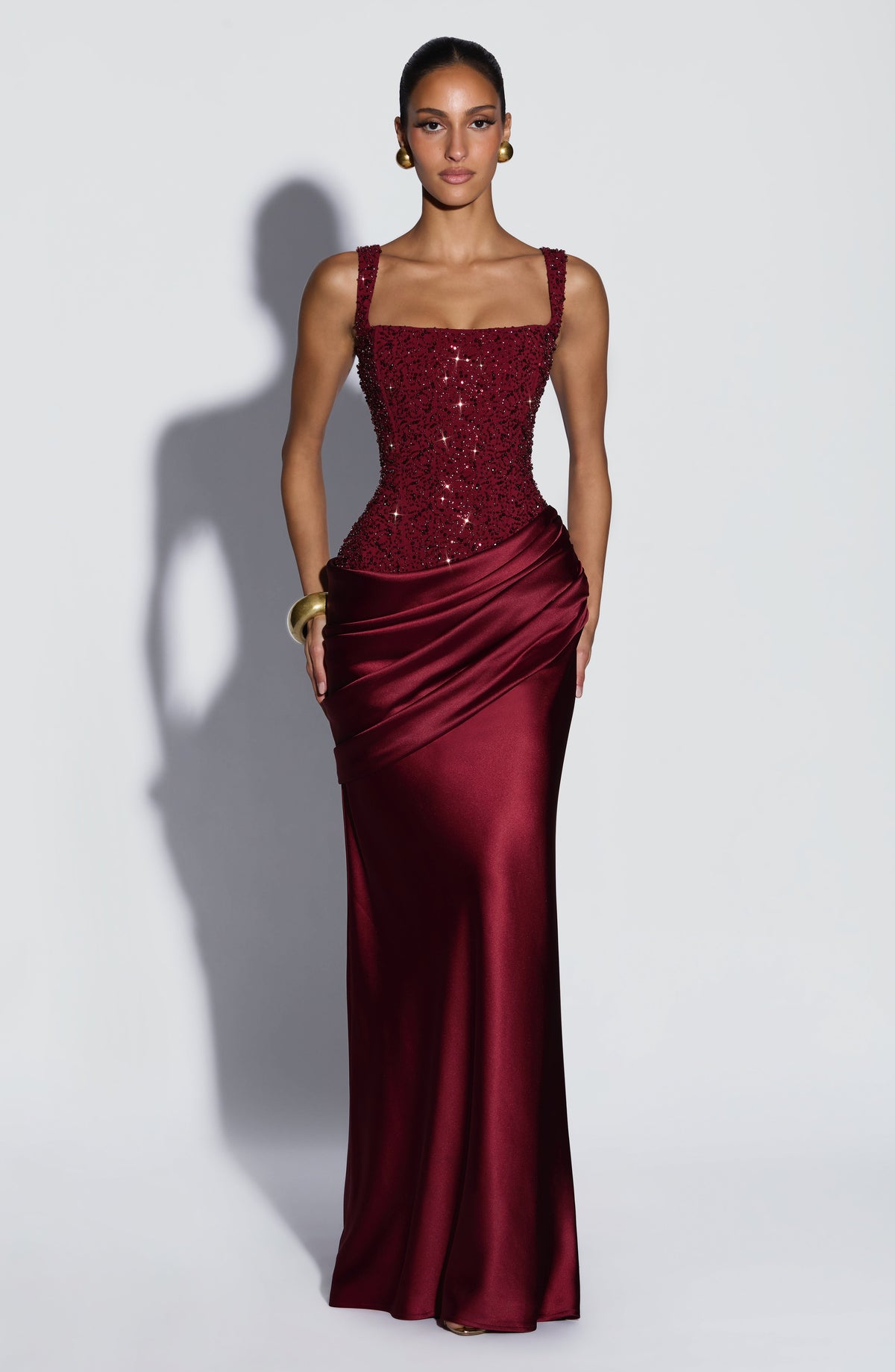 Alexandria Maxi Elbise - Bordo