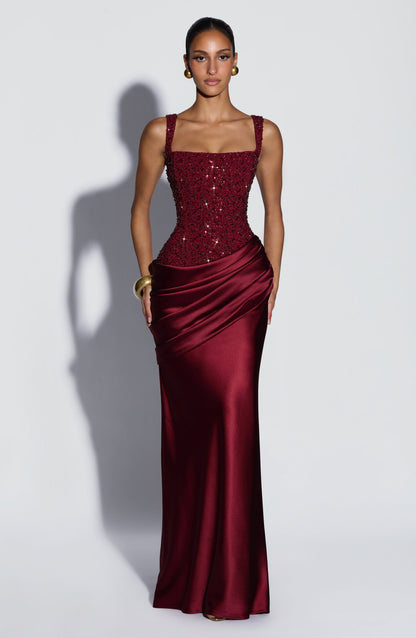 Alexandria Maxi Elbise - Bordo