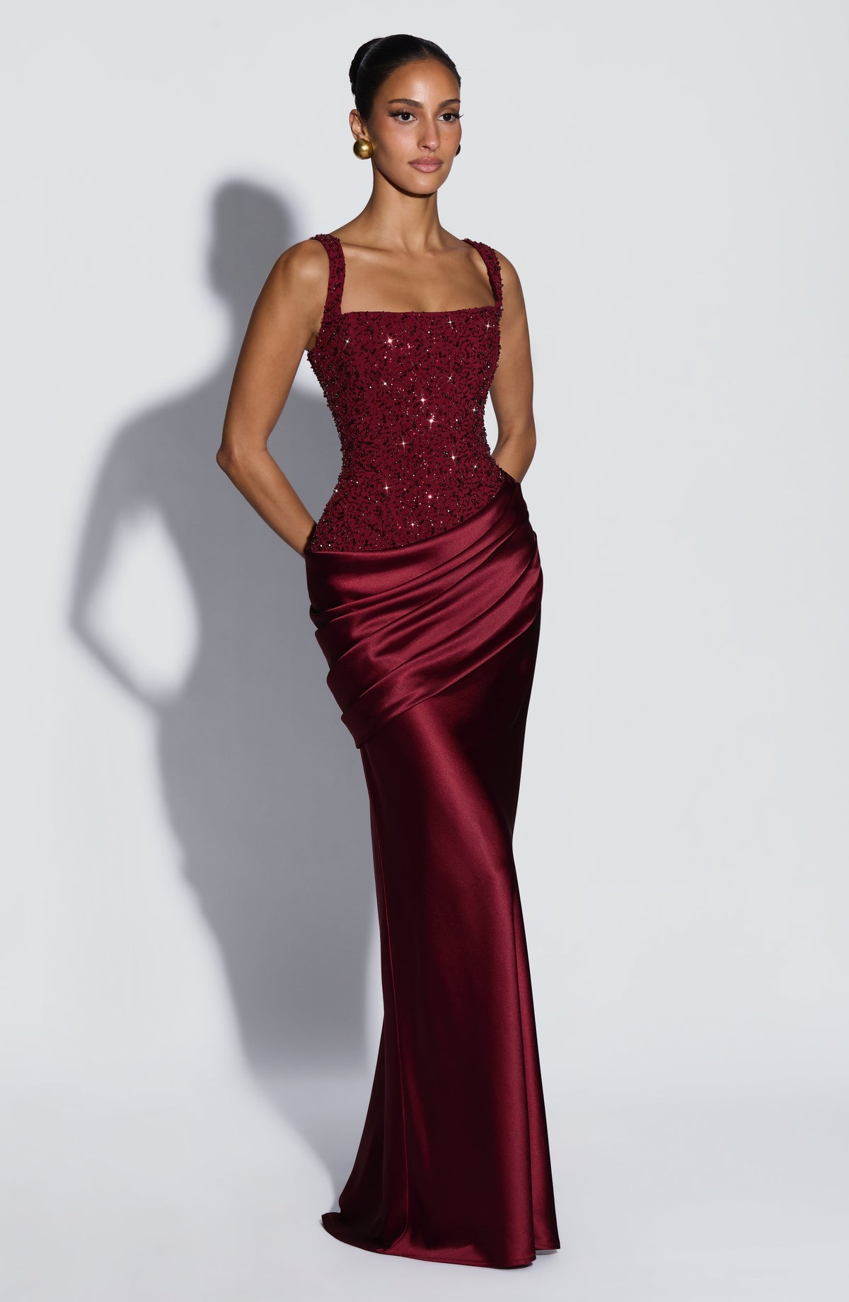 Alexandria Maxi Elbise - Bordo
