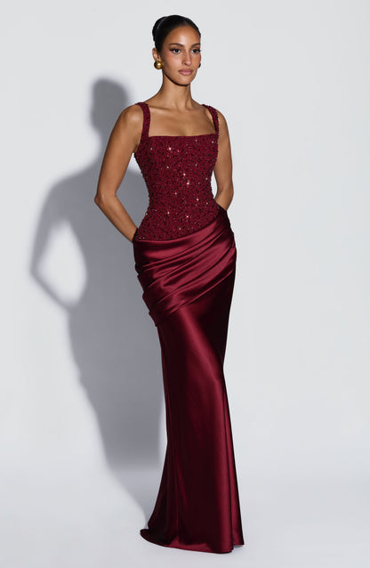 Alexandria Maxi Elbise - Bordo