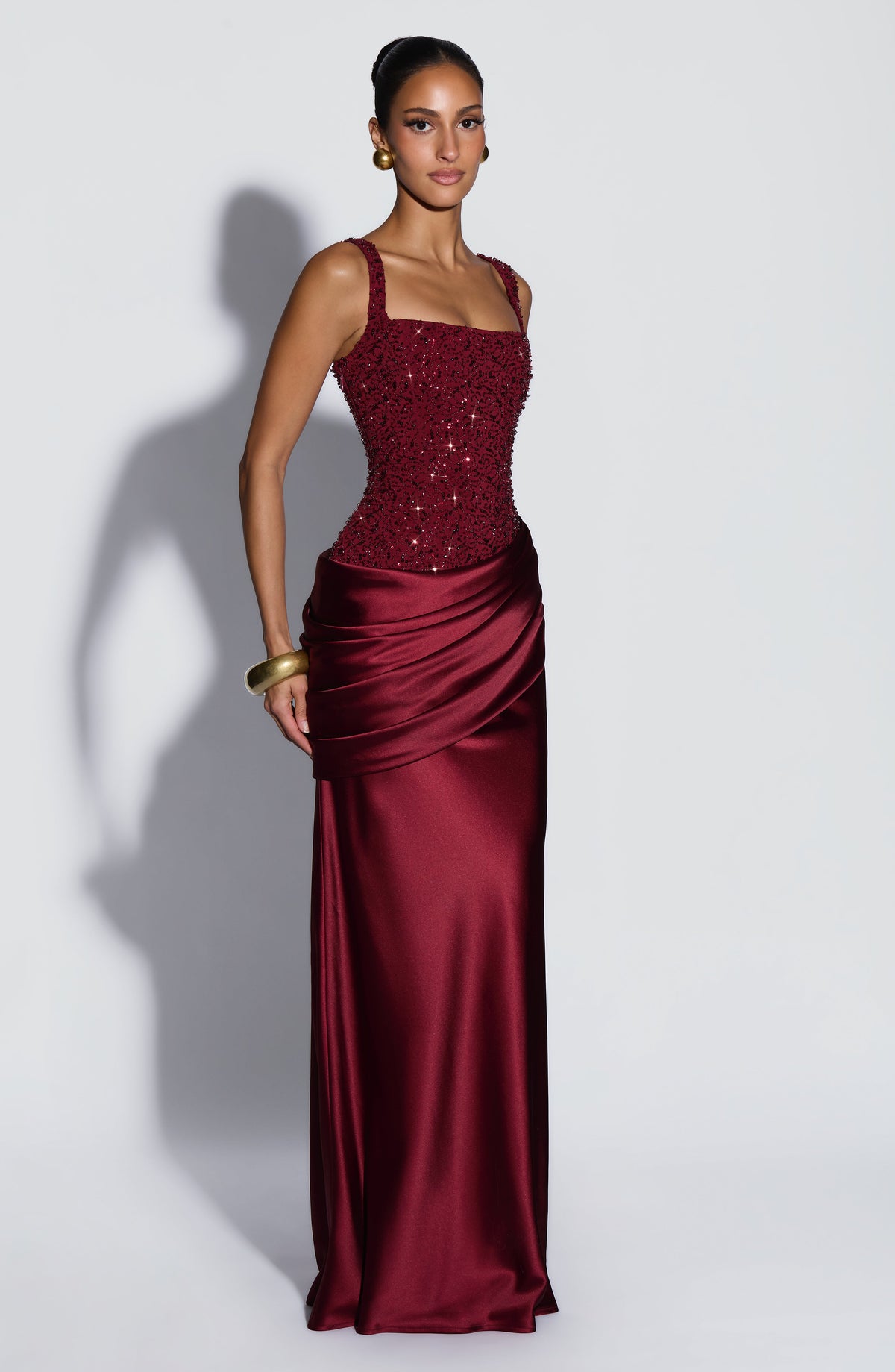 Alexandria Maxi Elbise - Bordo