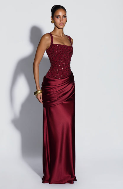 Alexandria Maxi Elbise - Bordo