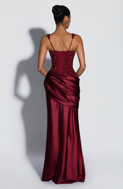 Alexandria Maxi Elbise - Bordo