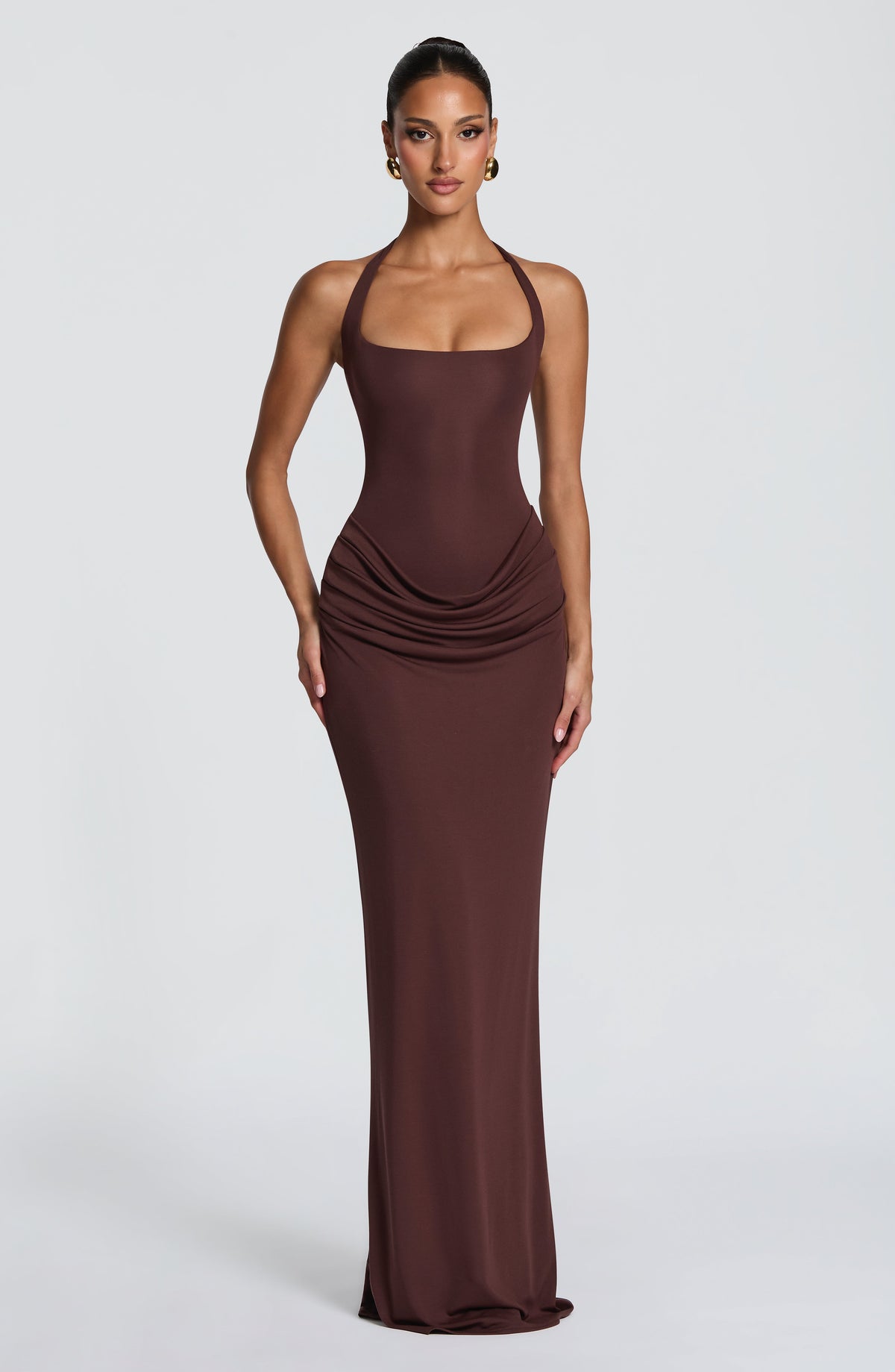 Sharona Maxi Elbise - Mürdüm Kahve