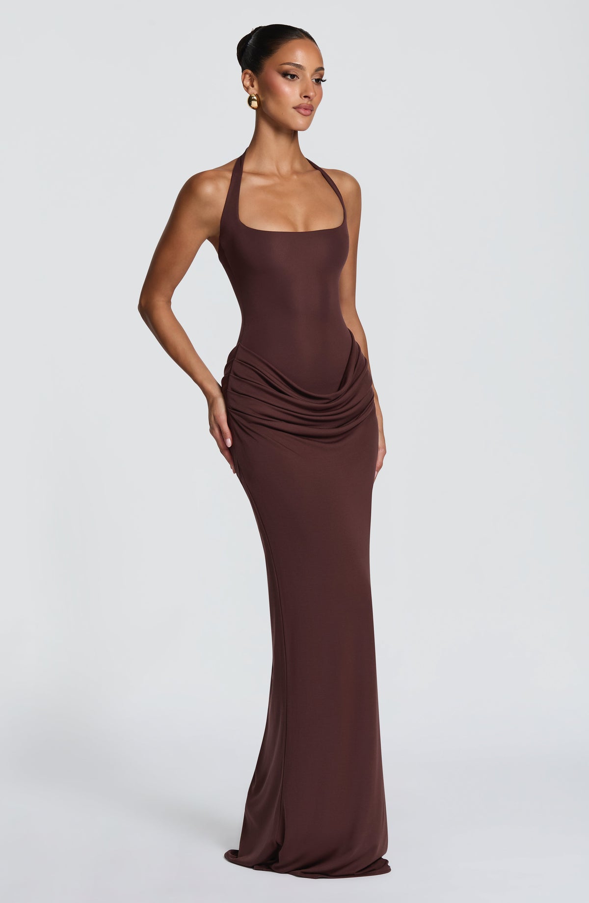 Sharona Maxi Elbise - Mürdüm Kahve