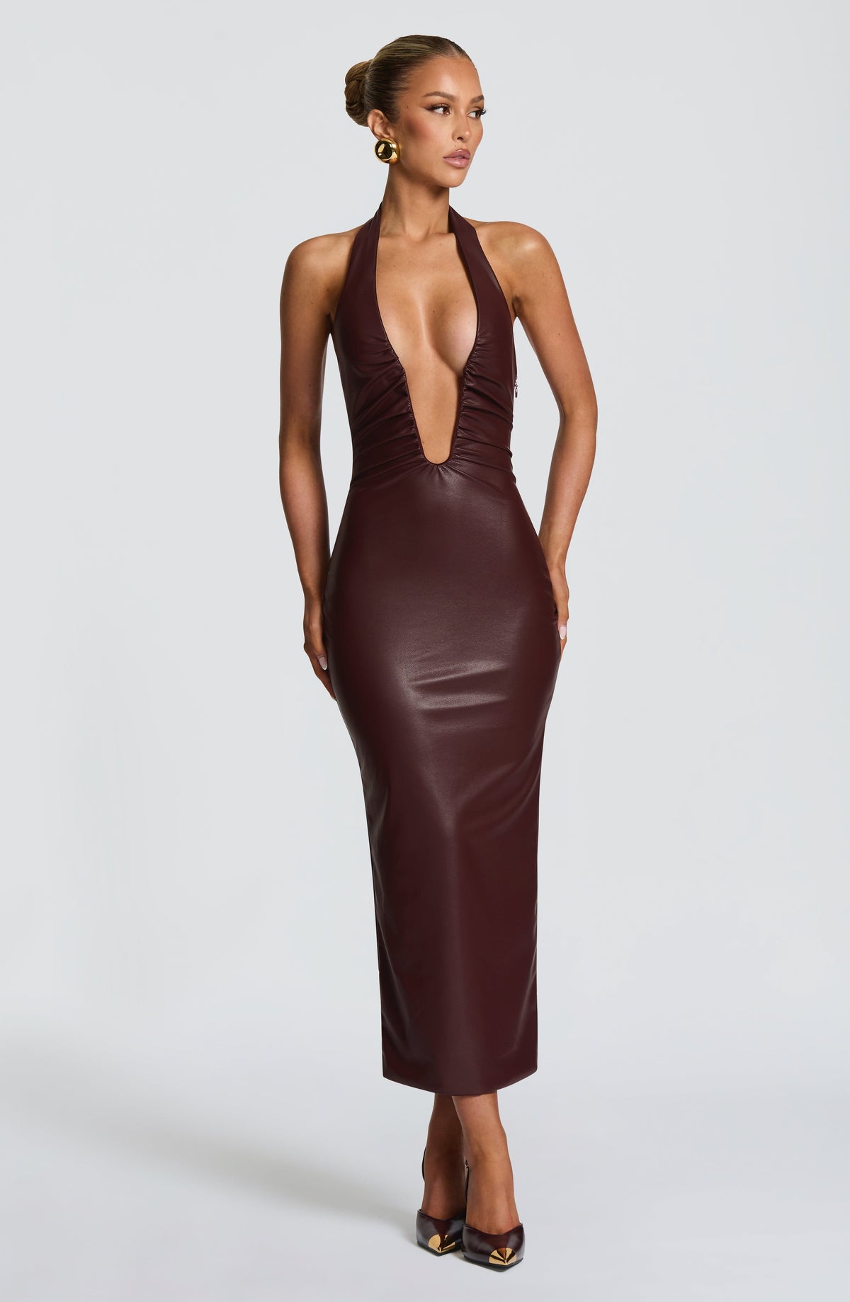 Ainsley Midi Elbise - Bordo