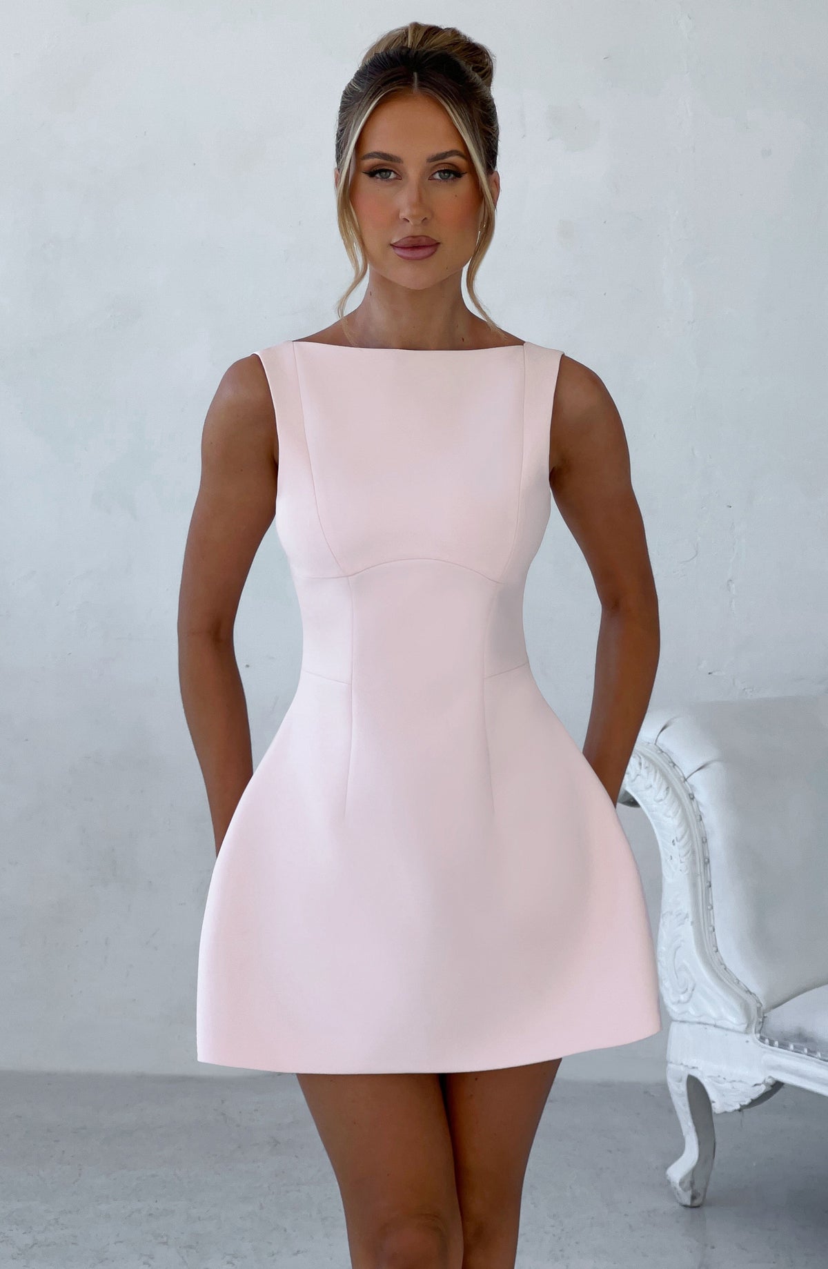 Alana Mini Elbise - Pudra