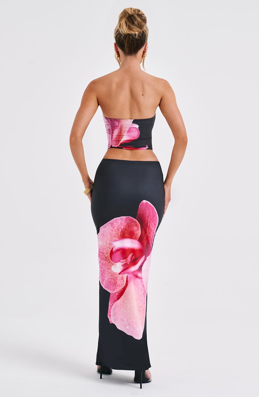 Allegra Maxi Etek - Siyah Çiçek Desenli