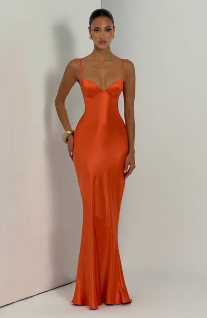Amorette Maxi Elbise - Yanık Turuncu