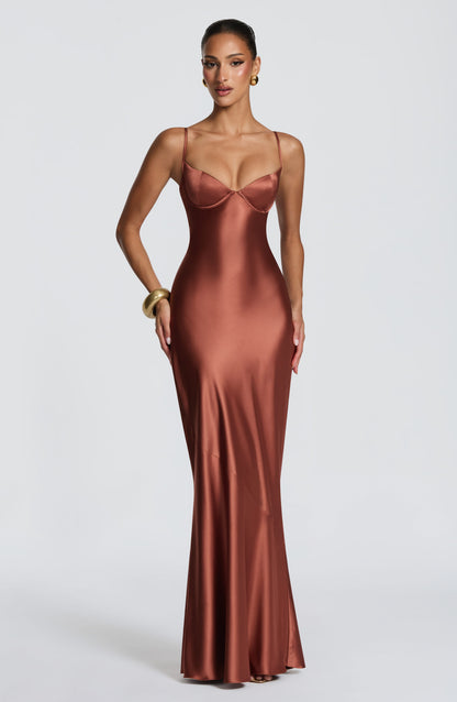Amorette Maxi Elbise - Kiremit
