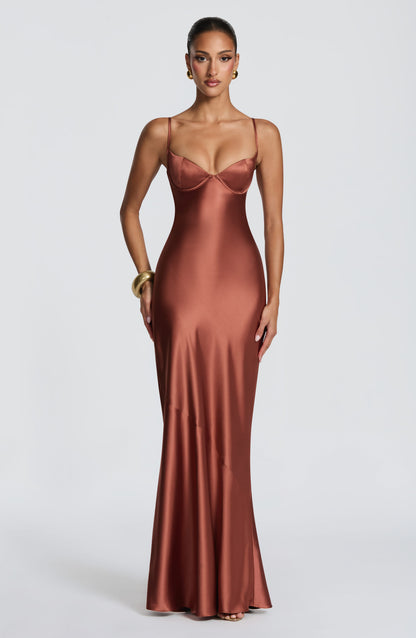 Amorette Maxi Elbise - Kiremit