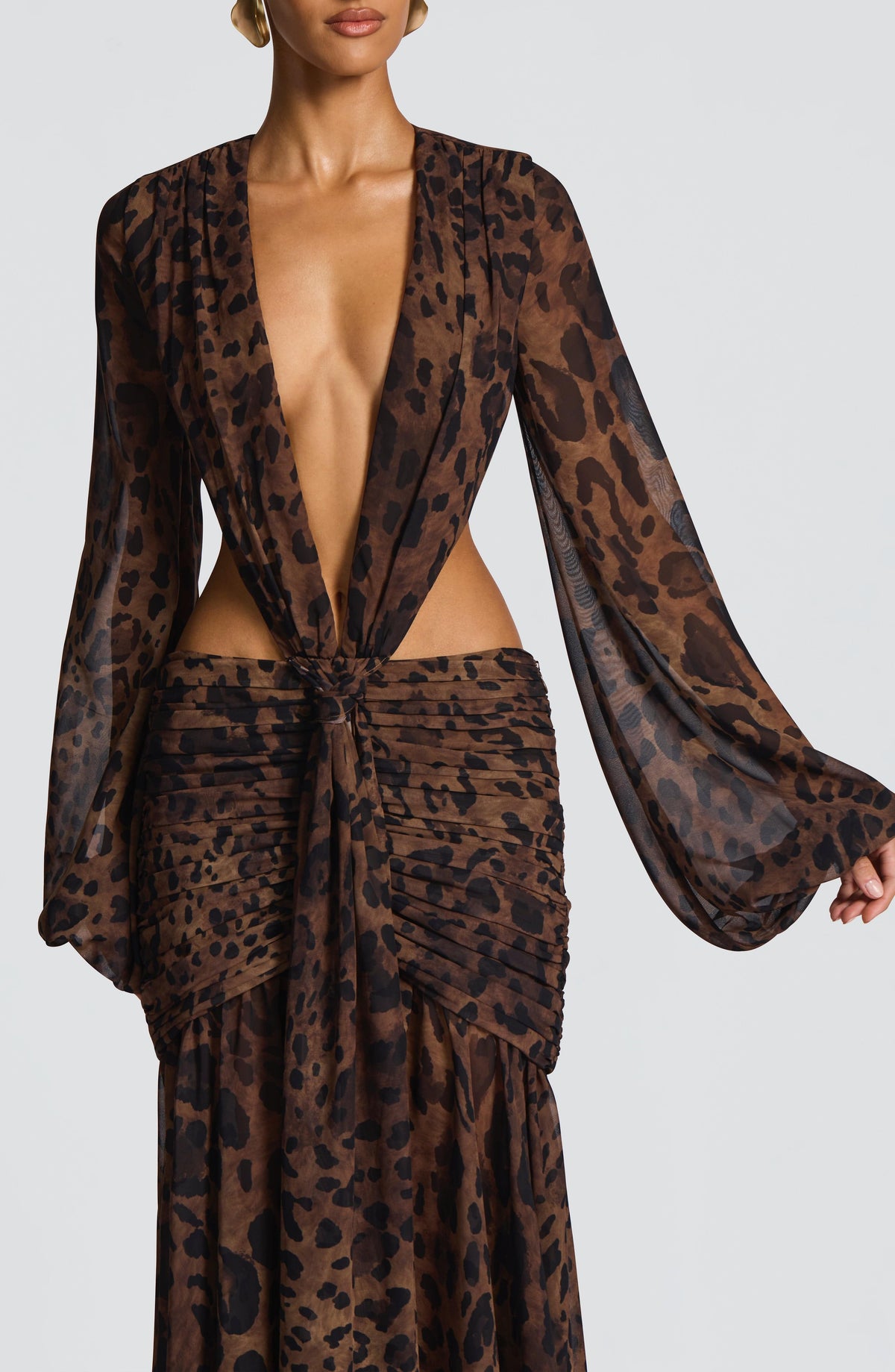 Andrina Maxi Elbise - Leopar Desenli