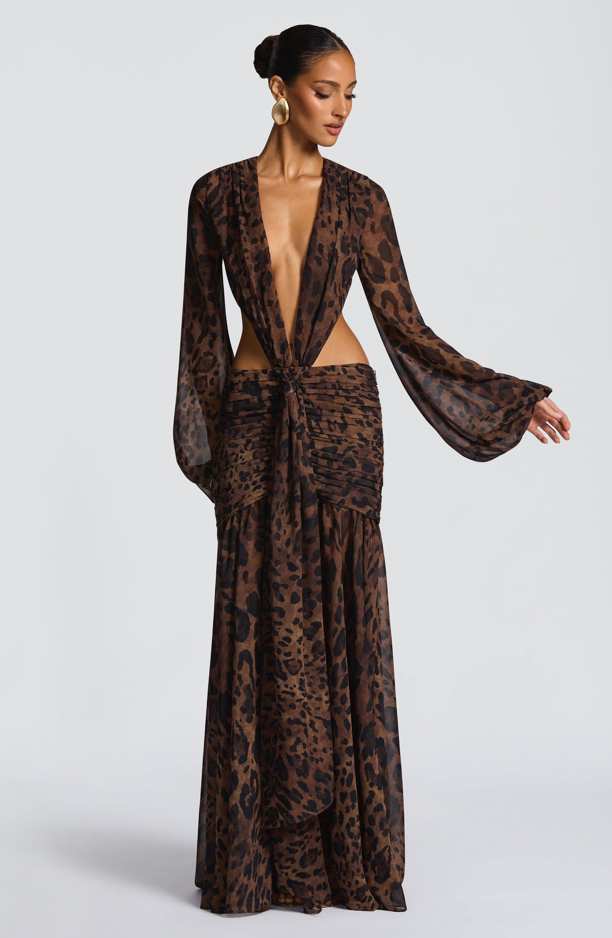 Andrina Maxi Elbise - Leopar Desenli
