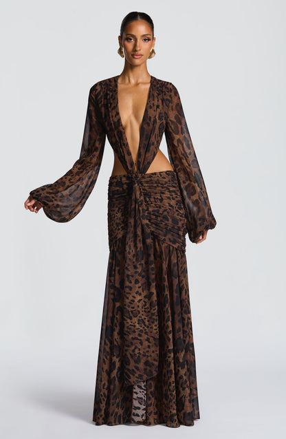 Andrina Maxi Elbise - Leopar Desenli