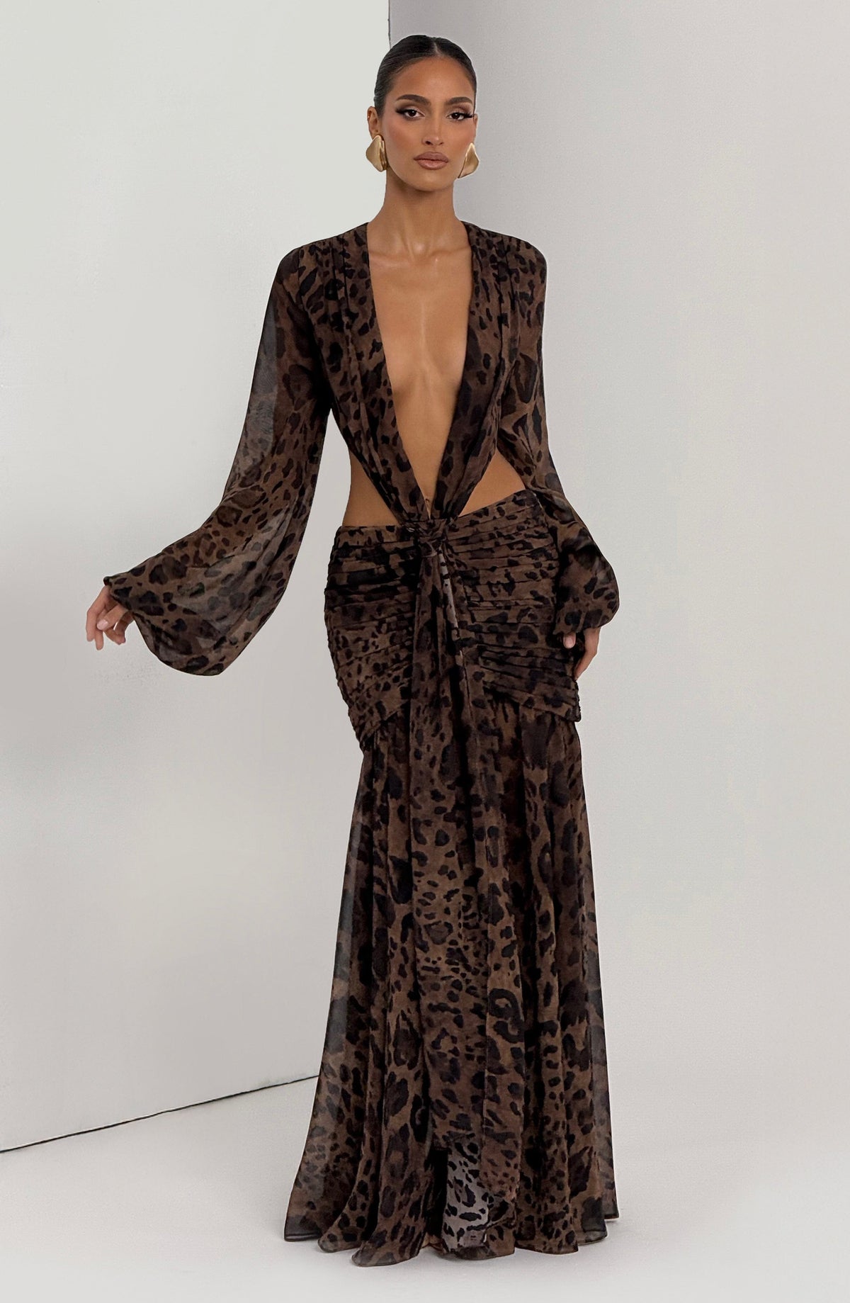 Andrina Maxi Elbise - Leopar Desenli