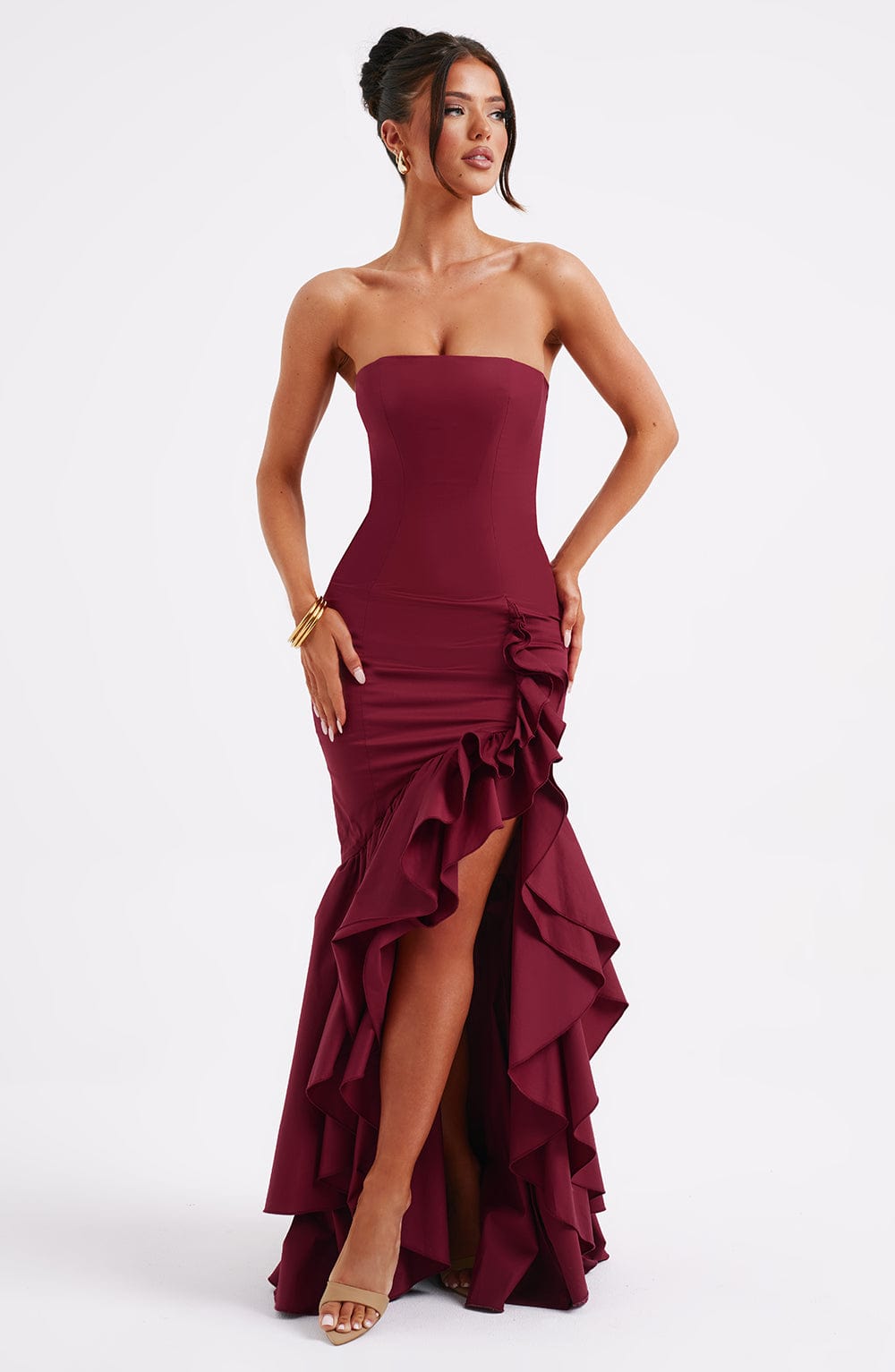 Angelina Maxi Elbise - Bordo