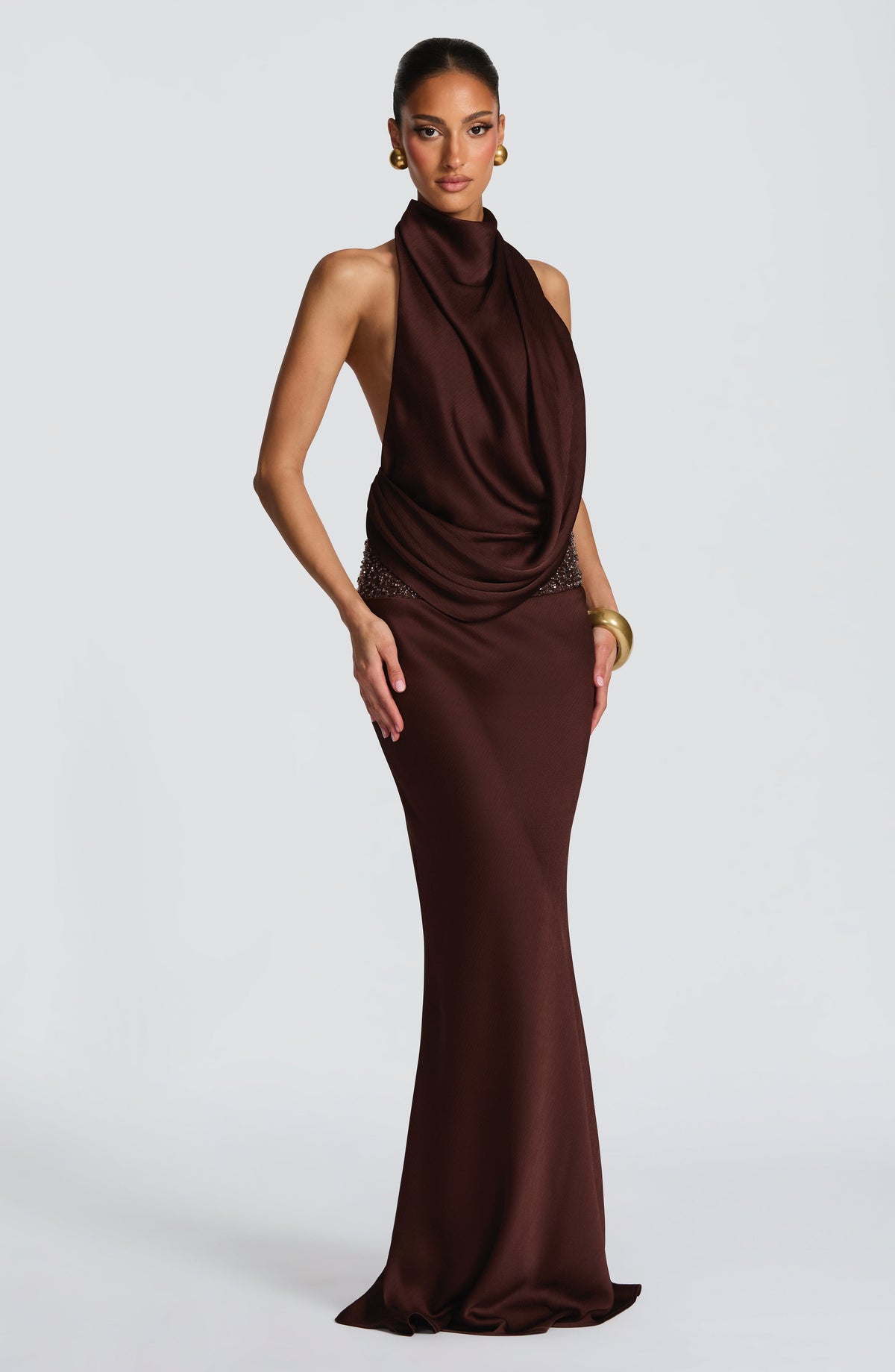 Armelle Maxi Elbise - Mürdüm Kahve