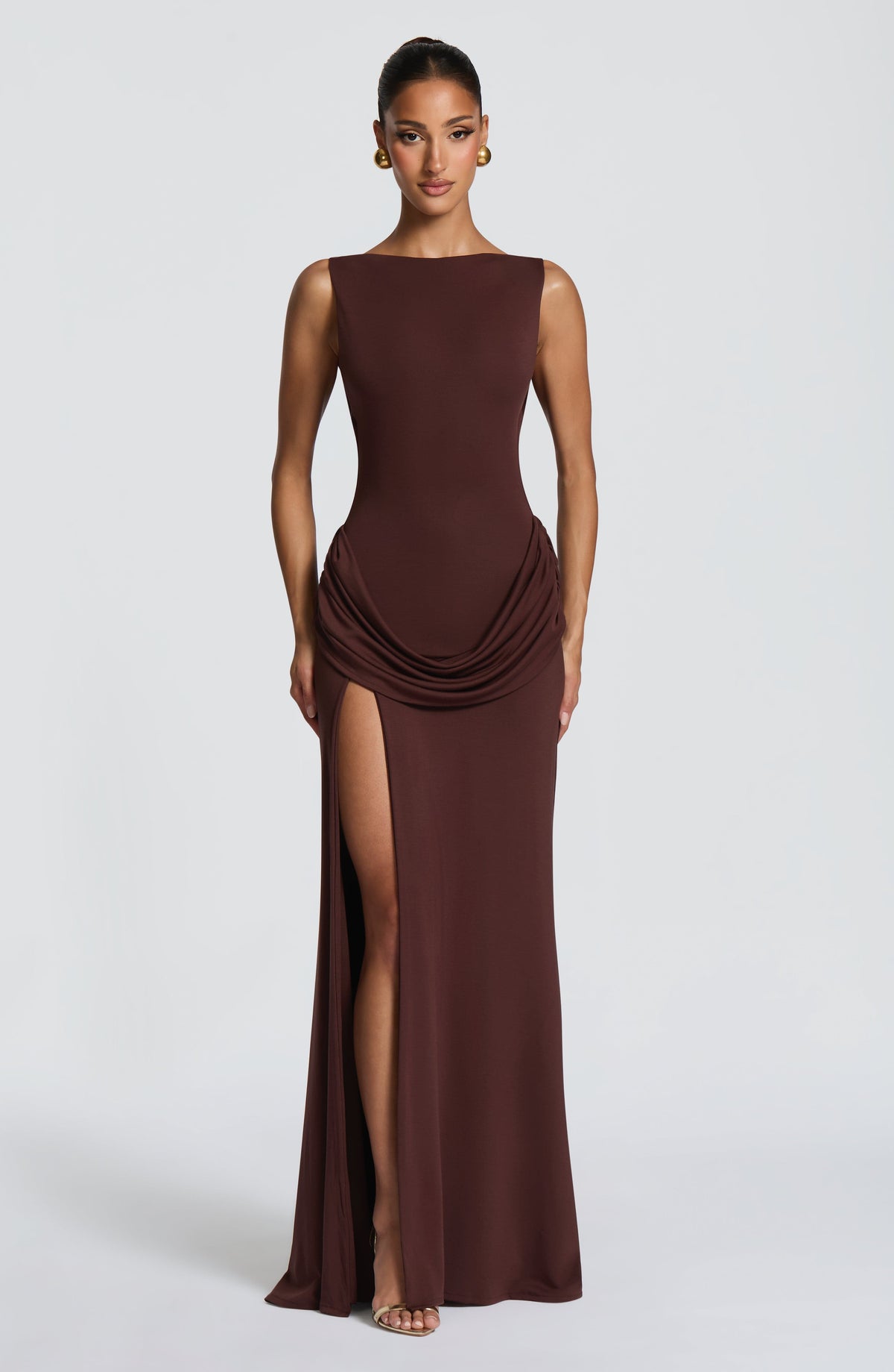 Bruna Maxi Elbise - Mürdüm Kahve
