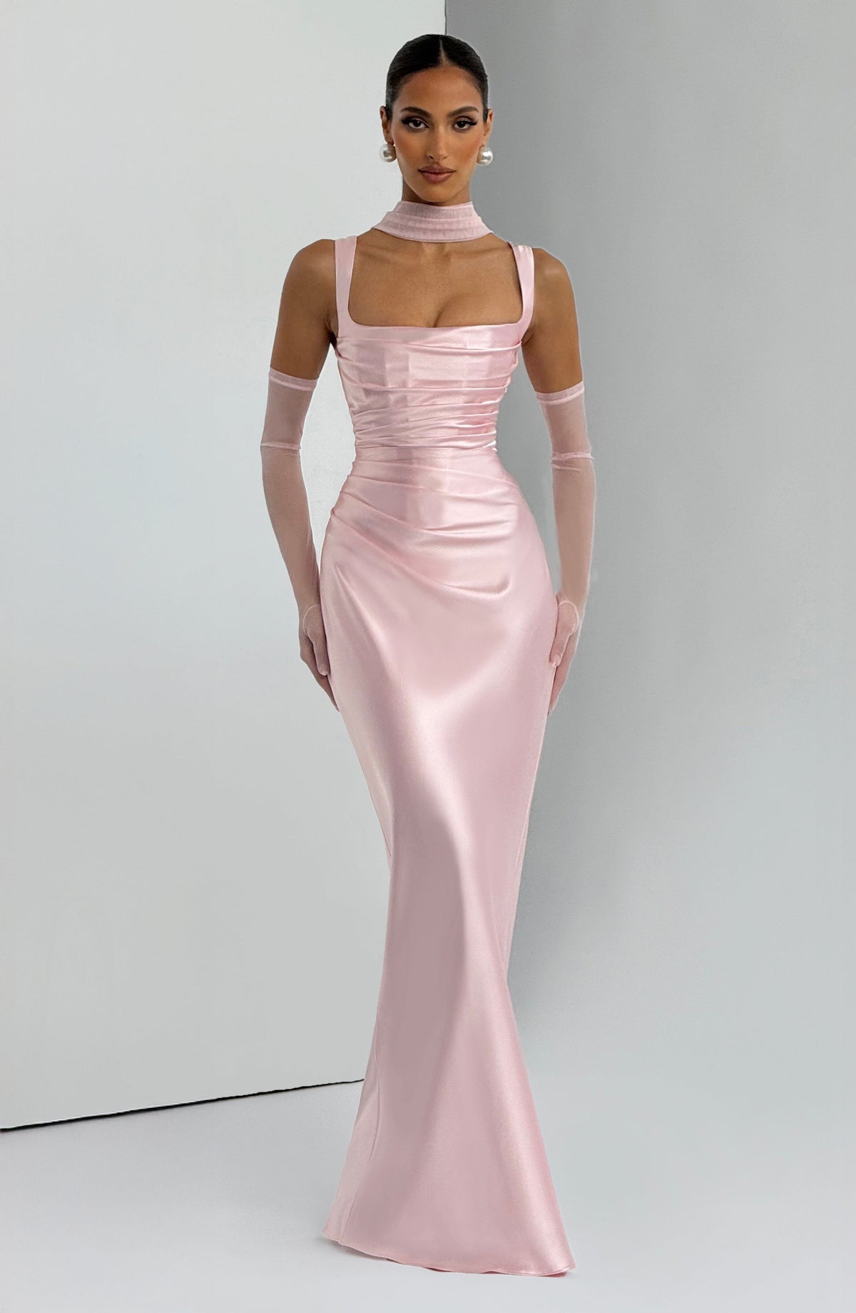 Calanthe Maxi Elbise - Pudra