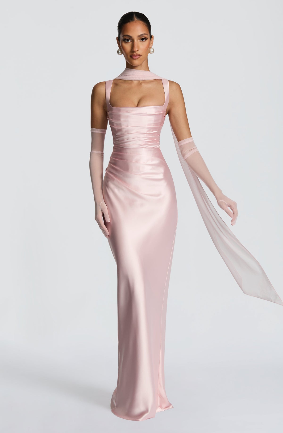 Calanthe Maxi Elbise - Pudra