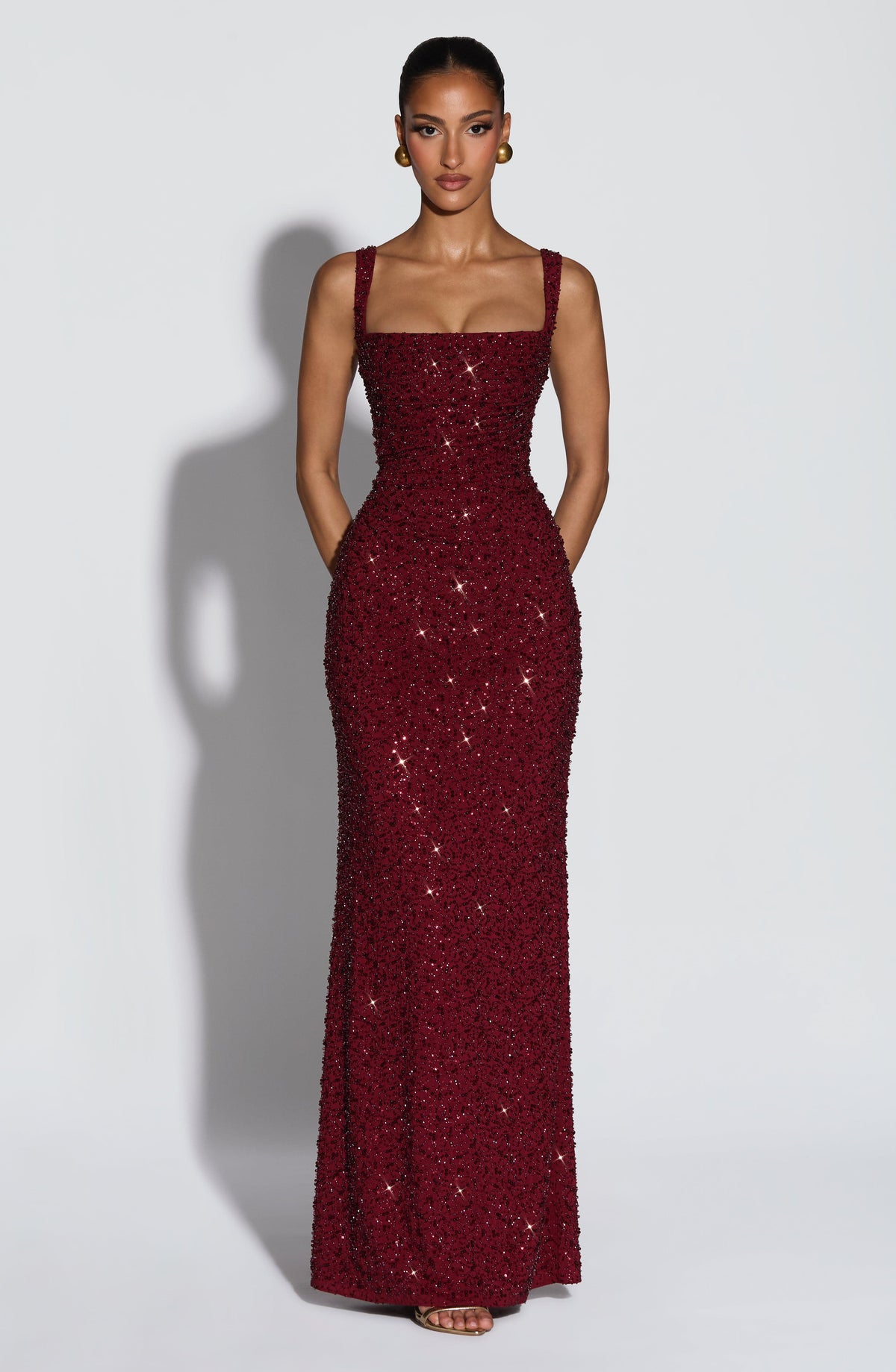 Calanthe Maxi Elbise - Işıltılı Bordo