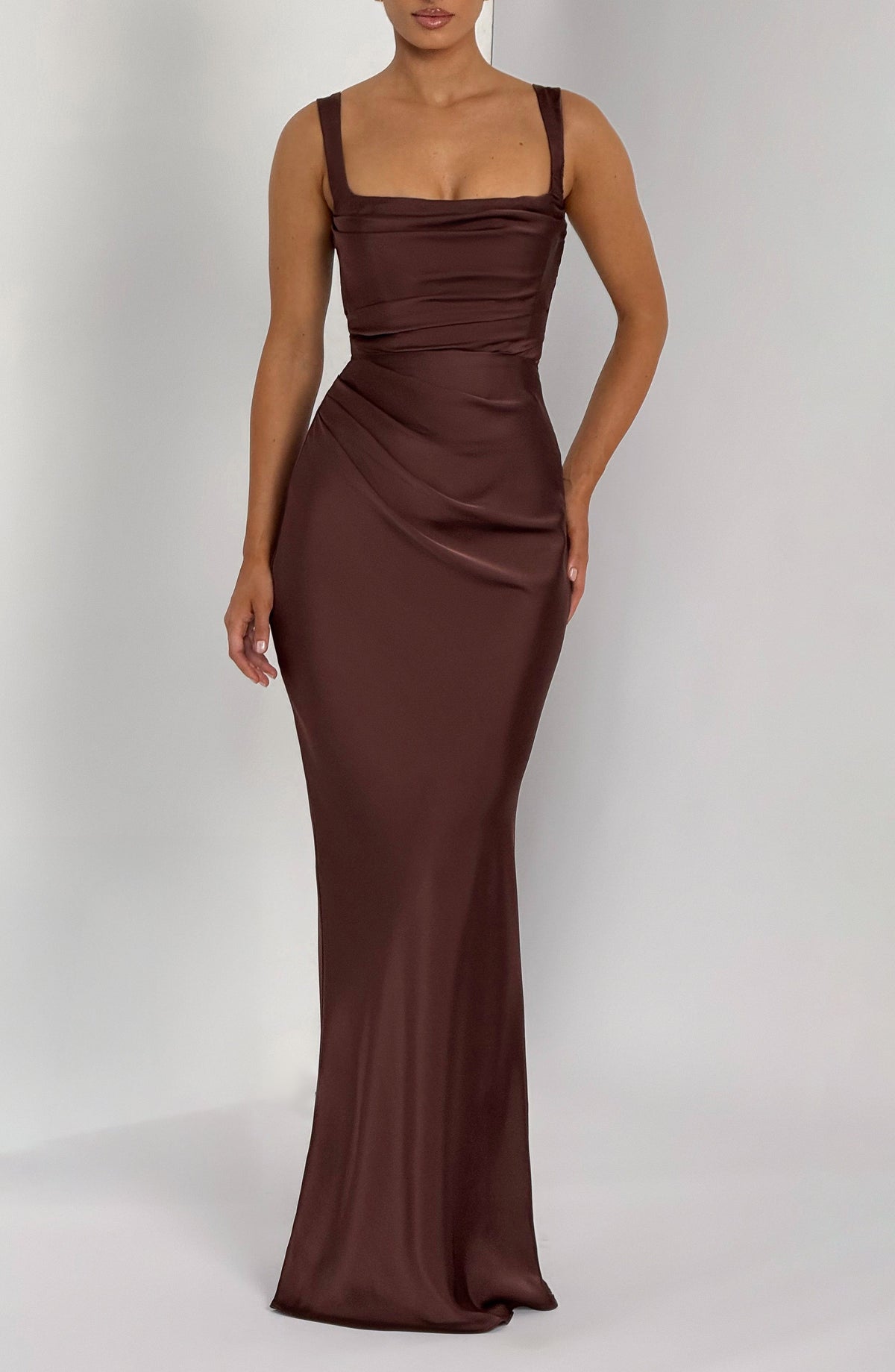 Calanthe Maxi Elbise - Mürdüm Kahve