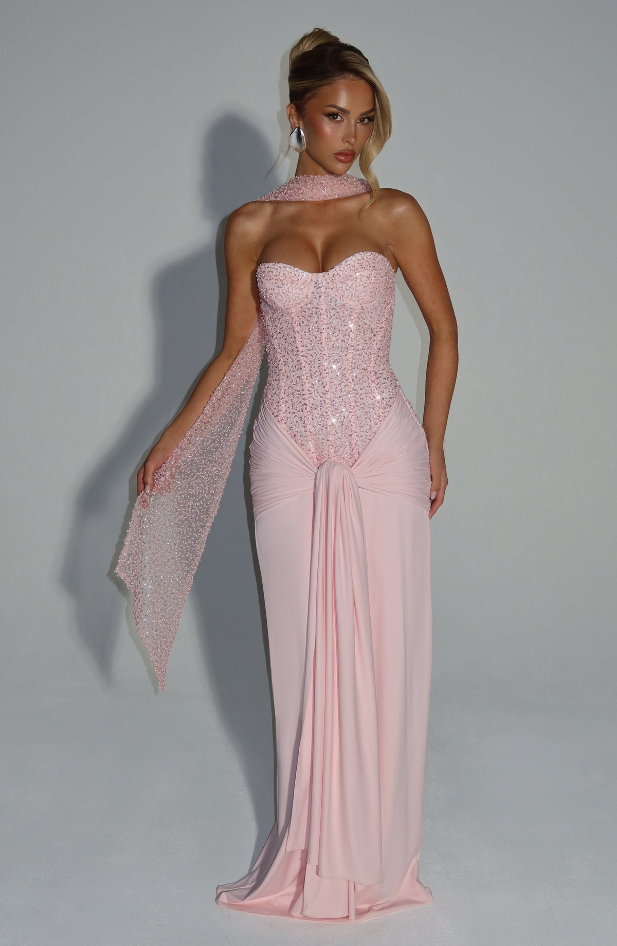 Carina Maxi Elbise - Pudra