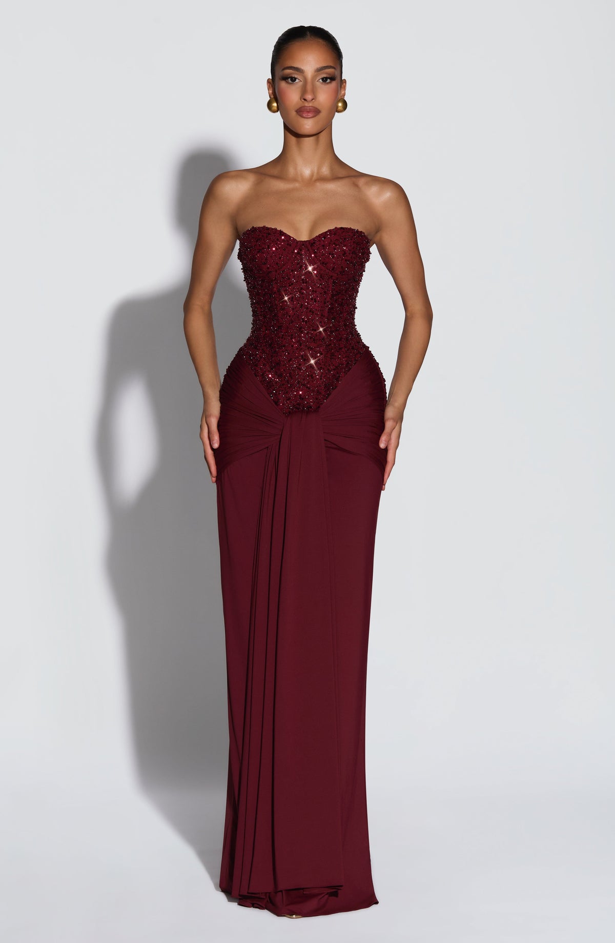 Carina Maxi Elbise - Bordo