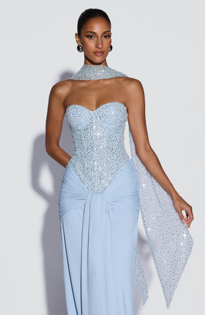 Carina Maxi Elbise - Buz Mavisi
