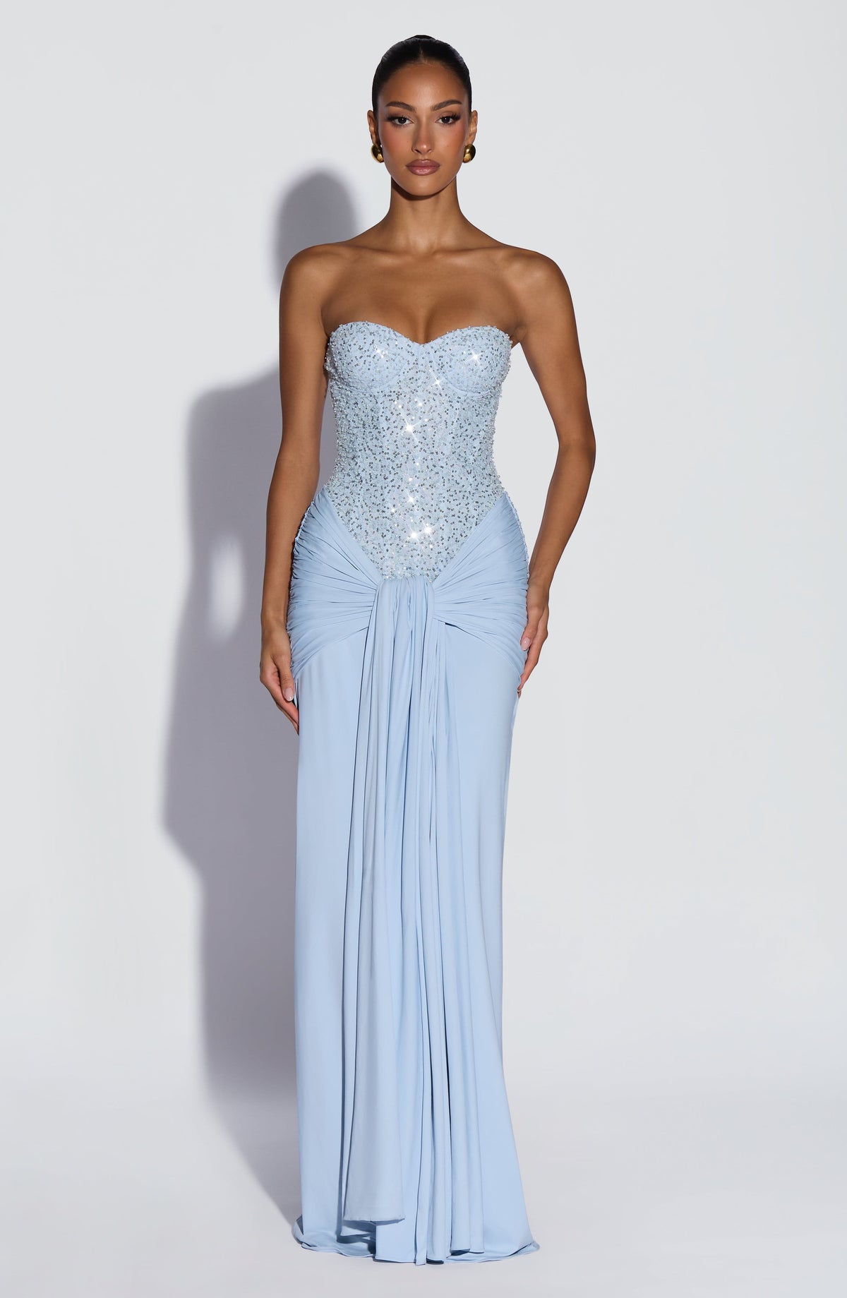 Carina Maxi Elbise - Buz Mavisi
