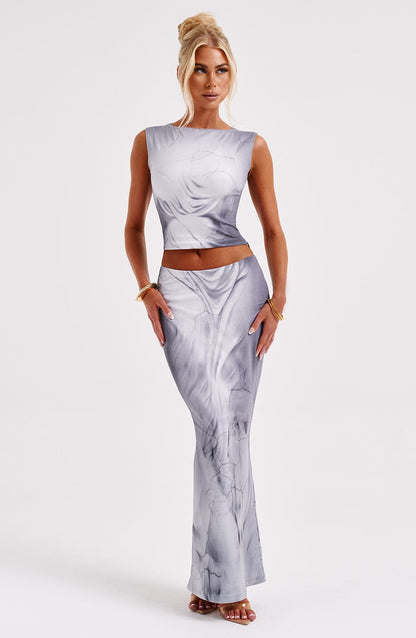 Charmayne Maxi Etek - Gri Body Deseni