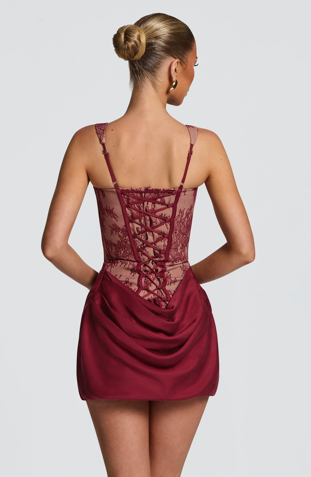 Cornelia Mini Elbise - Bordo Dantel