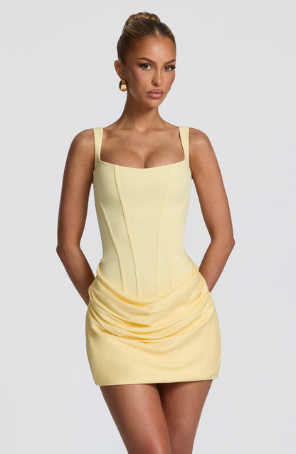 Cornelia Mini Elbise - Limon Sarısı