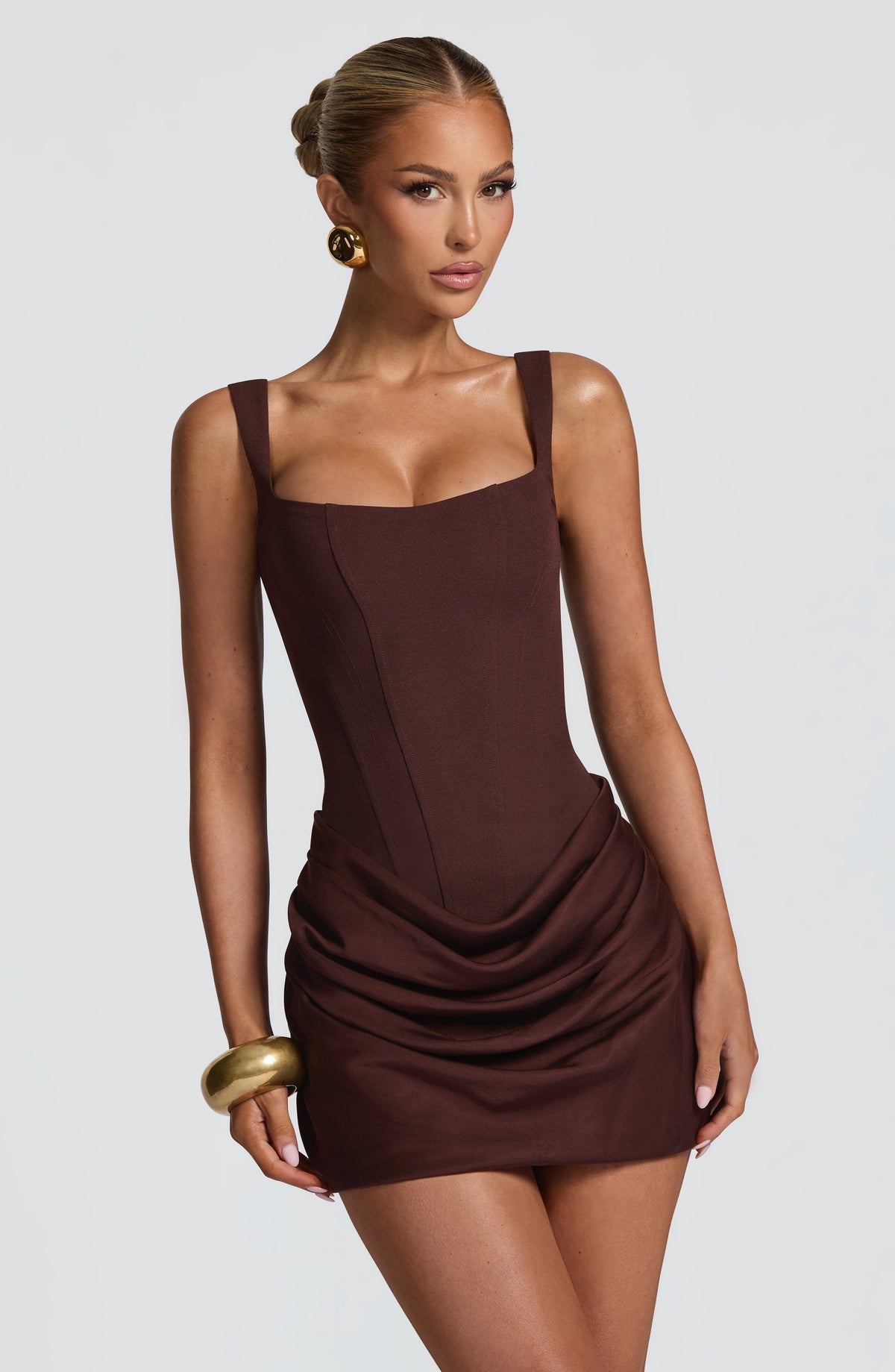 Cornelia Mini Elbise - Mürdüm Kahve