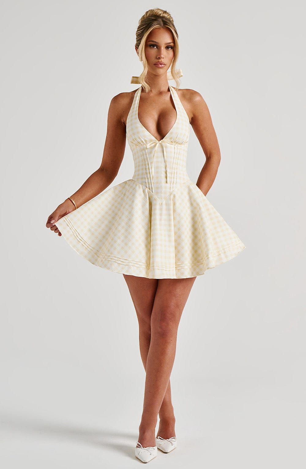Doris Mini Elbise - Limon Sarısı Pötikare