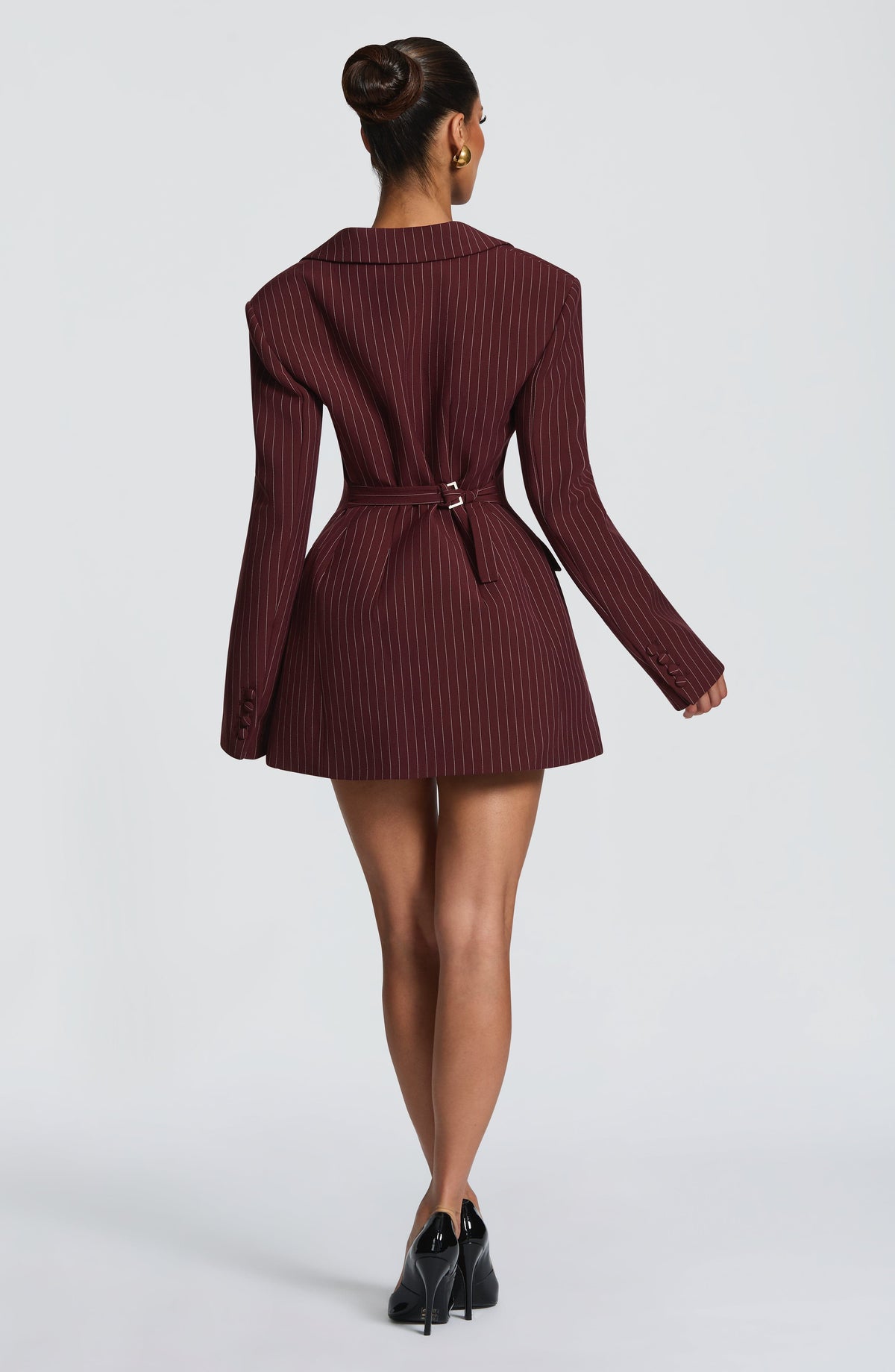 Elvira Mini Elbise - Bordo İnce Çizgili