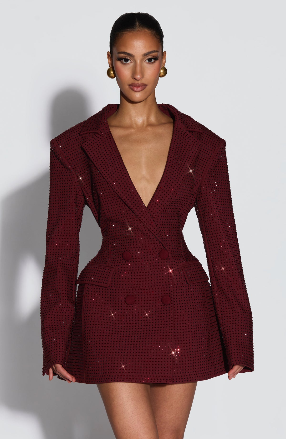 Elvira Mini Elbise - Işıltılı Bordo