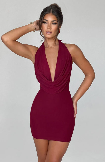 Fallon Mini Elbise - Bordo