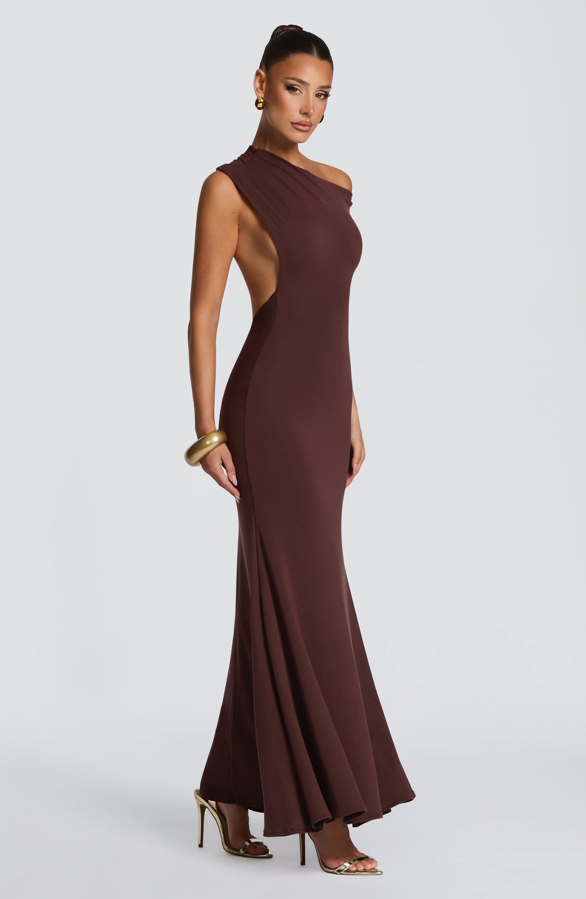 Fiora Maxi Elbise - Mürdüm Kahve