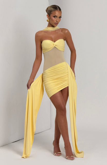 Fiorella Mini Elbise - Limon Sarısı
