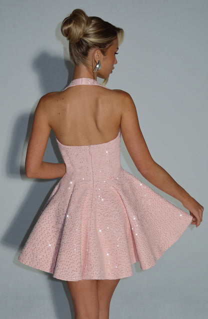 Georgette Mini Elbise - Pudra