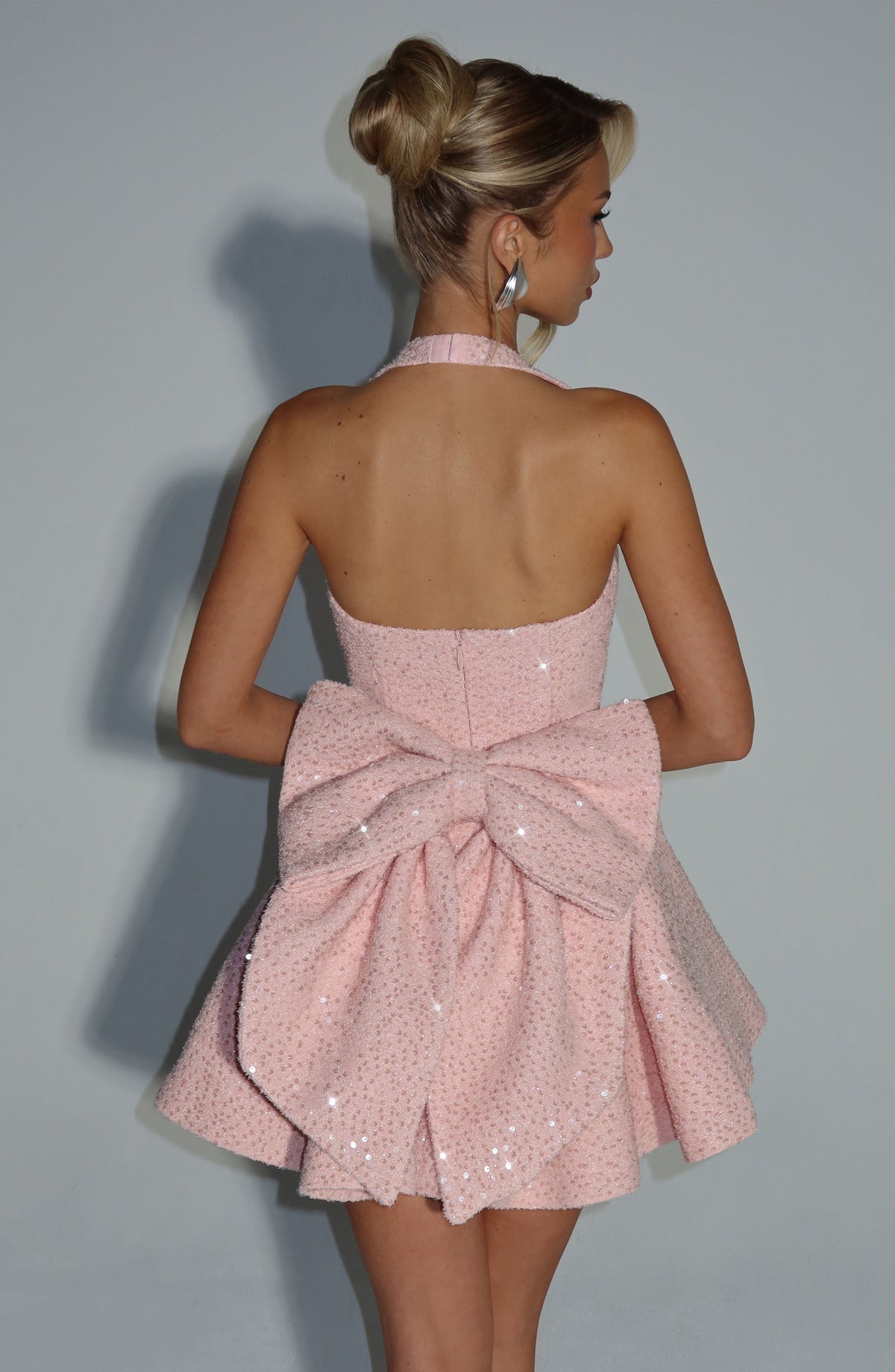 Georgette Mini Elbise - Pudra