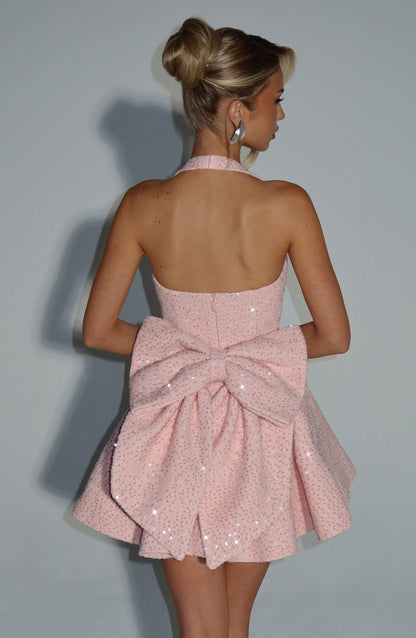 Georgette Mini Elbise - Pudra