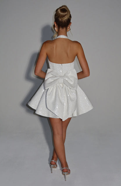 Georgette Mini Elbise - Fildişi